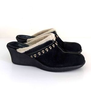 Bass Black Suede Shearling Lined Mules Women's 10